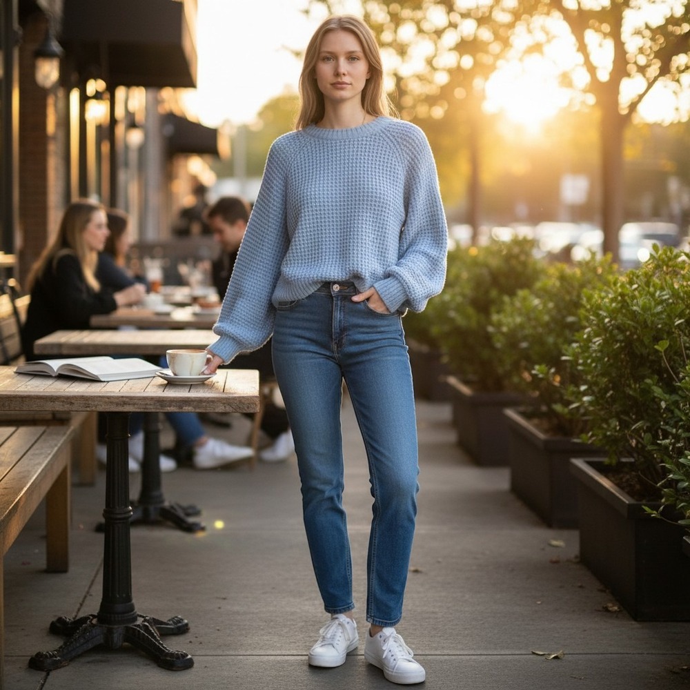 Altar'd State Light Blue Cable Knit Chenille Balloon Sleeve Sweater Size M
